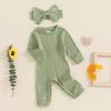 Citgeett Autumn Infant Baby Girl Fall Outfits Long Sleeve Ribbed Jumpsuit Headband Set Fall Clothes