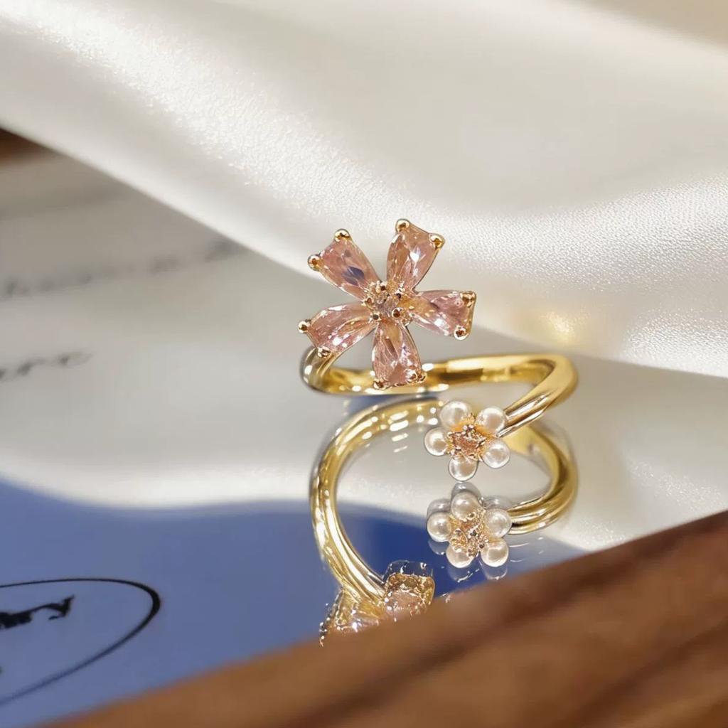 New Fashion Crystal Zircon Rings Sweet Flower Leaf Butterfly Adjustable Open Rings Female Wedding Engagement Jewelry Gift