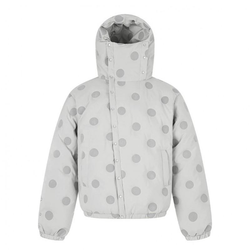 Retro Polka Dot Hooded Down Jacket Unisex Winter Loose Warm Thick Casual Outerwear