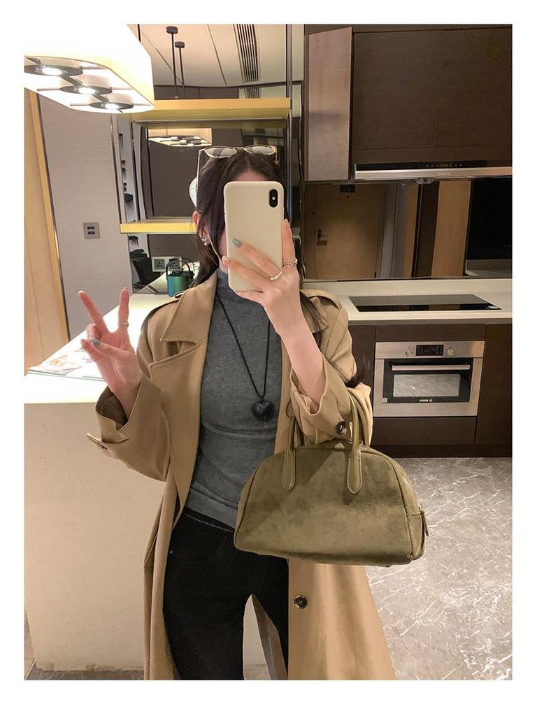 Korean Chic Elegant Half-High Neck Slim Fit Mid-Sleeve Knit Top for Women - 2026 New Arrival