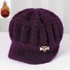 1 piece of women's winter velvet lined hat - soft and warm foldable Christmas knitted hat, elastic and stretchable fit, bow brooch decoration,