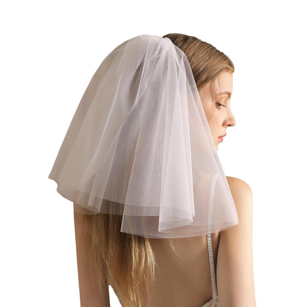 V805 Soft White Double-Layer Bridal Veil - Short Style for Photoshoots & Styling
