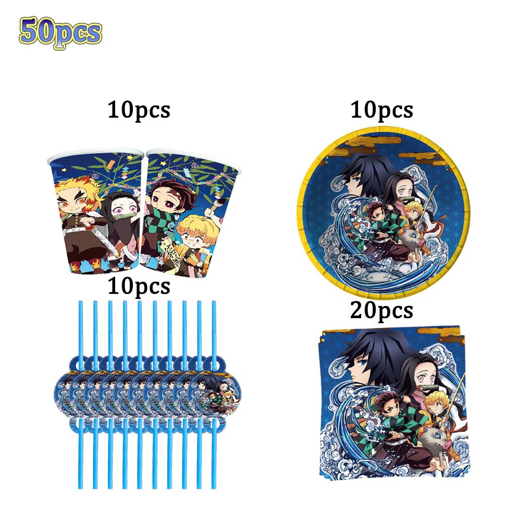 Kimetu No Yaiba Kids Birthday Party Decoration Tableware Paper Cups Plates Napkins Demon Slayer Theme Baby Shower Boys Supplies