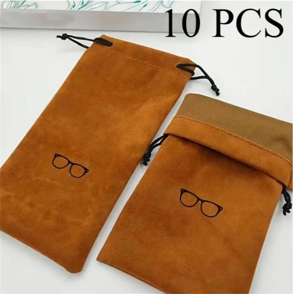 10 Pcs Soft Sunglasses Bag Drawstring Flocking Fabric Dust Proof Pouch Pocket Glasses Carry Bag Portable Eyewear Container