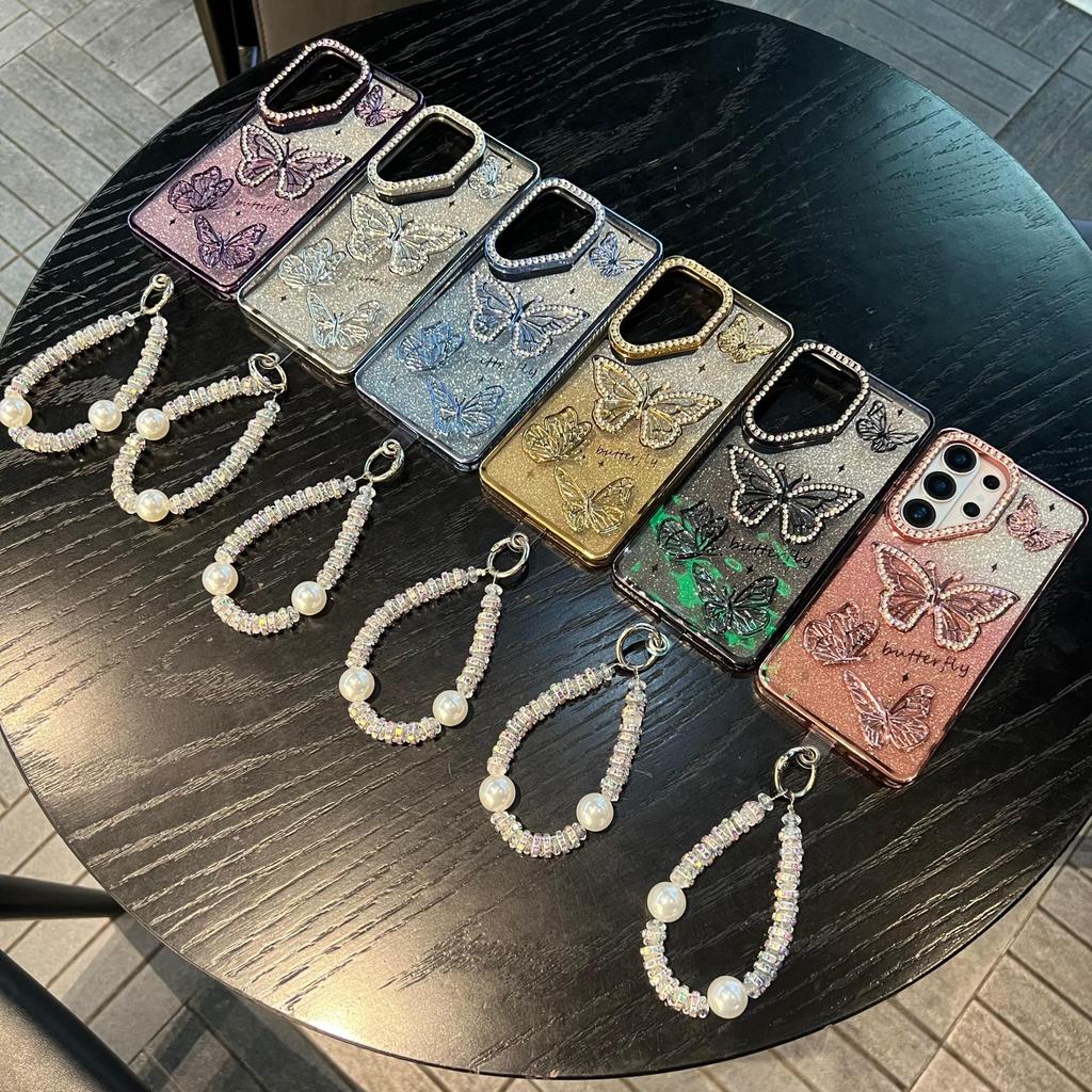 Funda de Teléfono Antigolpes con Mariposa Brillante y Pedrería para Samsung S26 Ultra/S24 Plus A16
