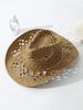 Unisex Straw Cowboy Hat With Conch Shell Decor Hollow Out Wide Brim Sun Hat For Beach Travel Summer