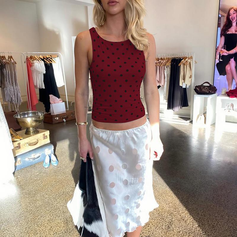 Ärmelloses, figurbetontes Top mit Polka-Dot-Muster für Damen – Sommermode 2026