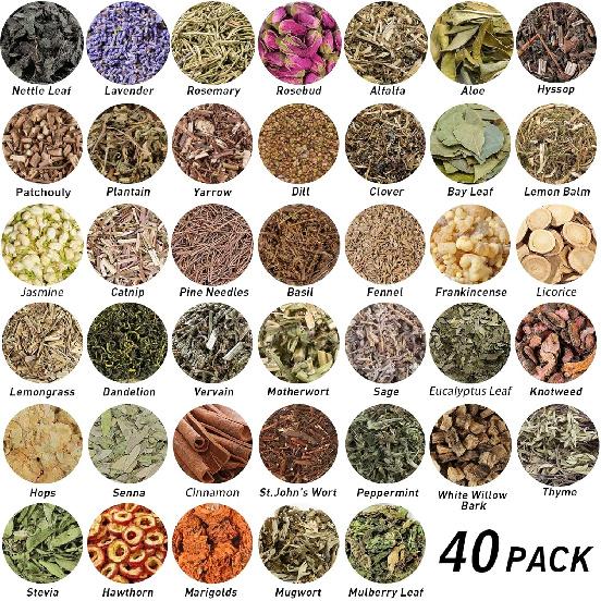 40 Pack Witchcraft Supplies Herbs Kit - Dried Herbs and Flowers for Witch Beginners - Herb Set for Wicca, Altar Supplies, Pagan and Wiccan Rituals,