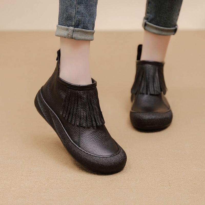 Spring Autumn Genuine Leather Shoes Women Ankle Boots Tassel Design Soft Brand Ladies Fashion Boots Plus Size 41