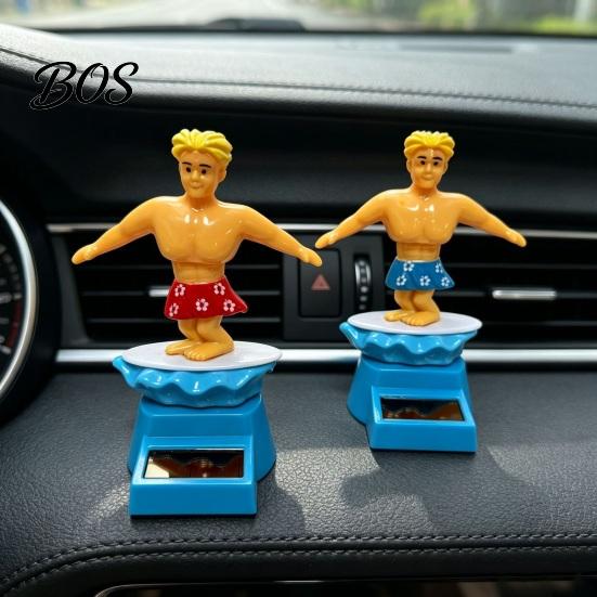 Halkfri Bildekoration Surfarepojke Solcellsdriven Nickleksak, Tecknad Bobblehead som Tillbehör För Skakiga Vägar Instrumentbräda, Automatisk Gungande Skakande Figur