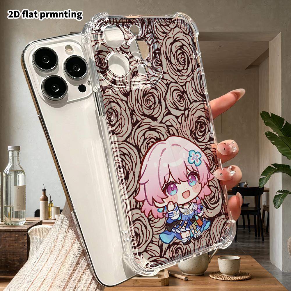 Phone Case: 2D Flat, Suitable for iPhone 18 17 16 15 14 13 Pro, Transparent with Corner Protection, Pink Short Hair, Christmas and Halloween Gift