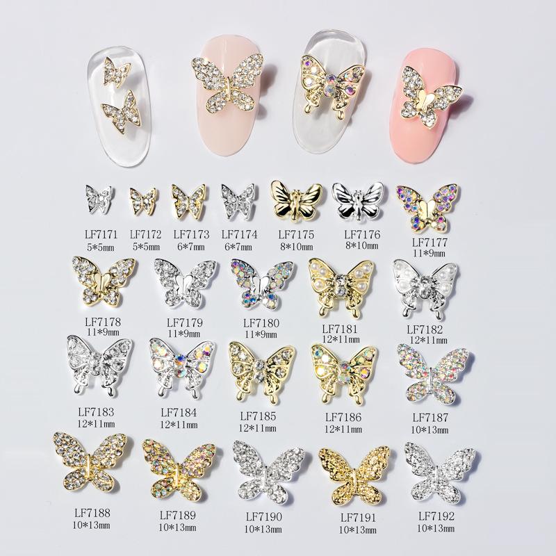 3D Metal Butterfly Nail Art Decorations with Mini Rhinestones