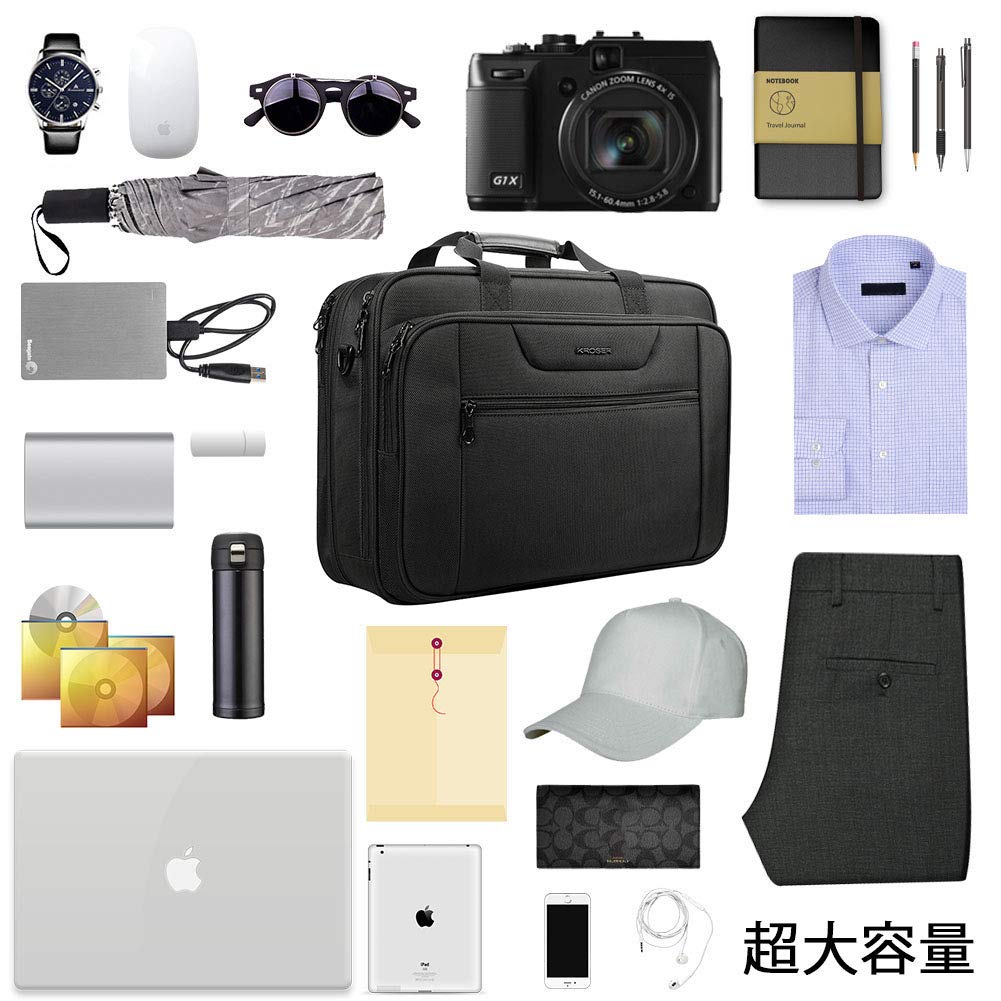 KROSER Geantă Laptop Laptop Laptop Business cu Extensibil Laptop Umăr Business PC Mare Potrivită pentru Bărbați și Femei Geantă Neagră, Geantă de 18,5 inch,