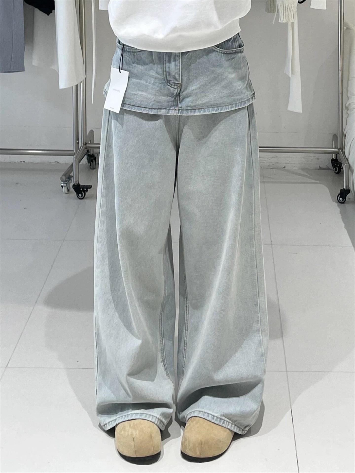 Women s Korean Retro Patchwork High-Waisted Wide-Leg Jeans - Autumn 2025 XL