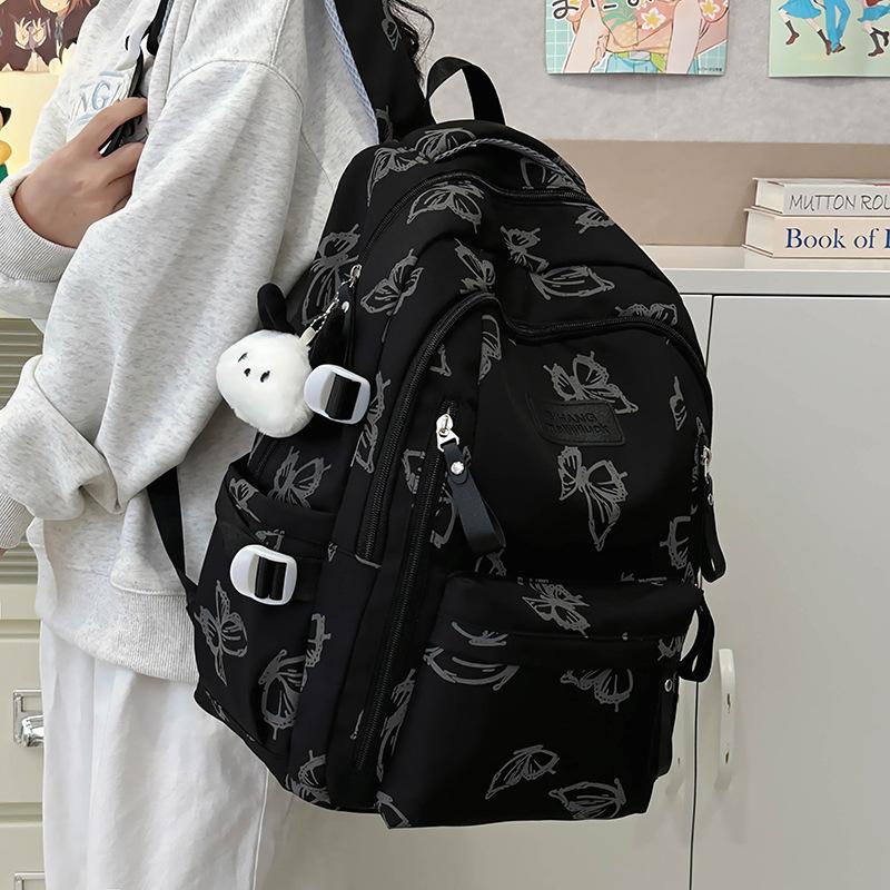 Japanese Ins Style High Pretty Backpack New Girl Cute Butterfly Reflective School Bag College Middle School Student Backpack
