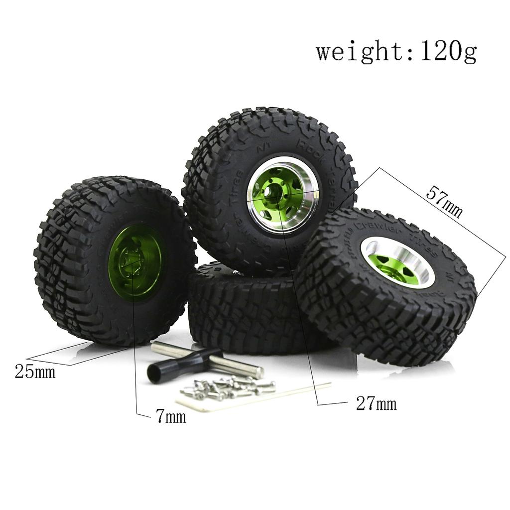 4pcs Remote Control Tires 57mm with 7mm Wheel Hex Beadlock Wheel Rubber Tire Set Replacement for SCX24 AX24 FCX24 1Celsius18 1Celsius2