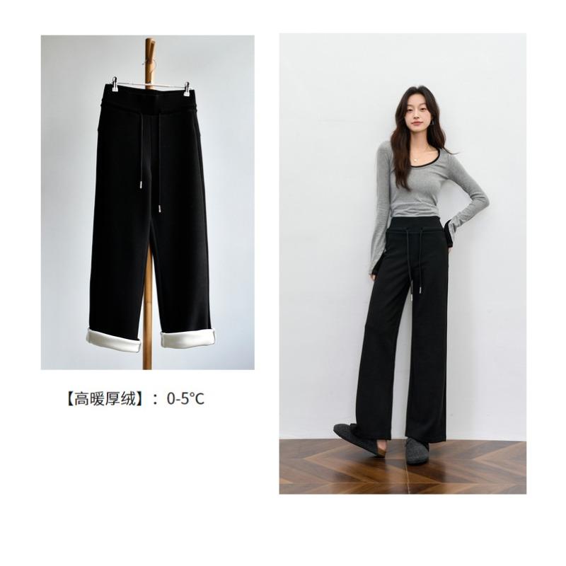 [Super Warm Cashmere Pants] Winter Women's Clothing New Imitation Cashmere Fleece Thickened High Waist Straight Wide Leg Casual Pants Children