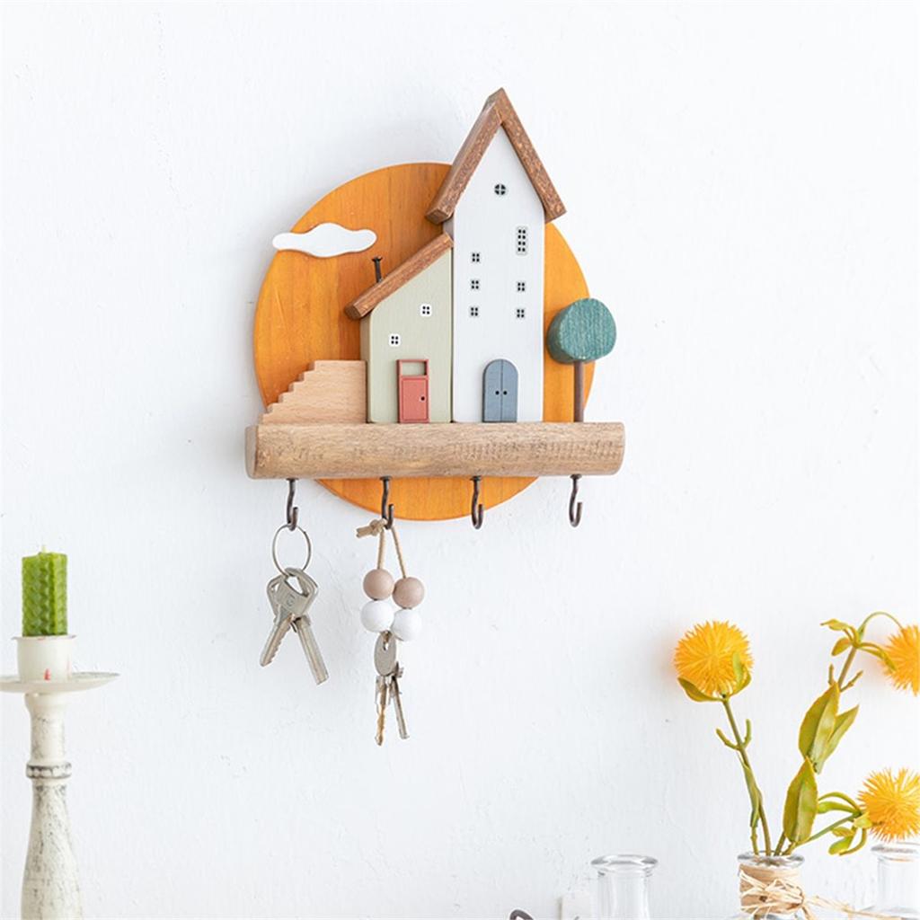 Cute Art Wooden Key Hook Wall Decorative Shelf Jewelry Hat Clothes Towel Small Items Storage Home Room Decoration Gift