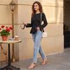 Women's Fashion Slim Fit Polka Dot Round Neck Pleated Waist Zip-Up Woven Long Sleeve Top