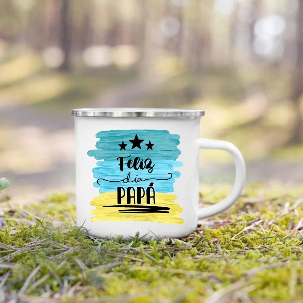 Best Mom & Dad In The Word Spanish Printed Mug Creative Coffee Cups Camping Enamel Cup Festive Birthday Gifts for Mother Father