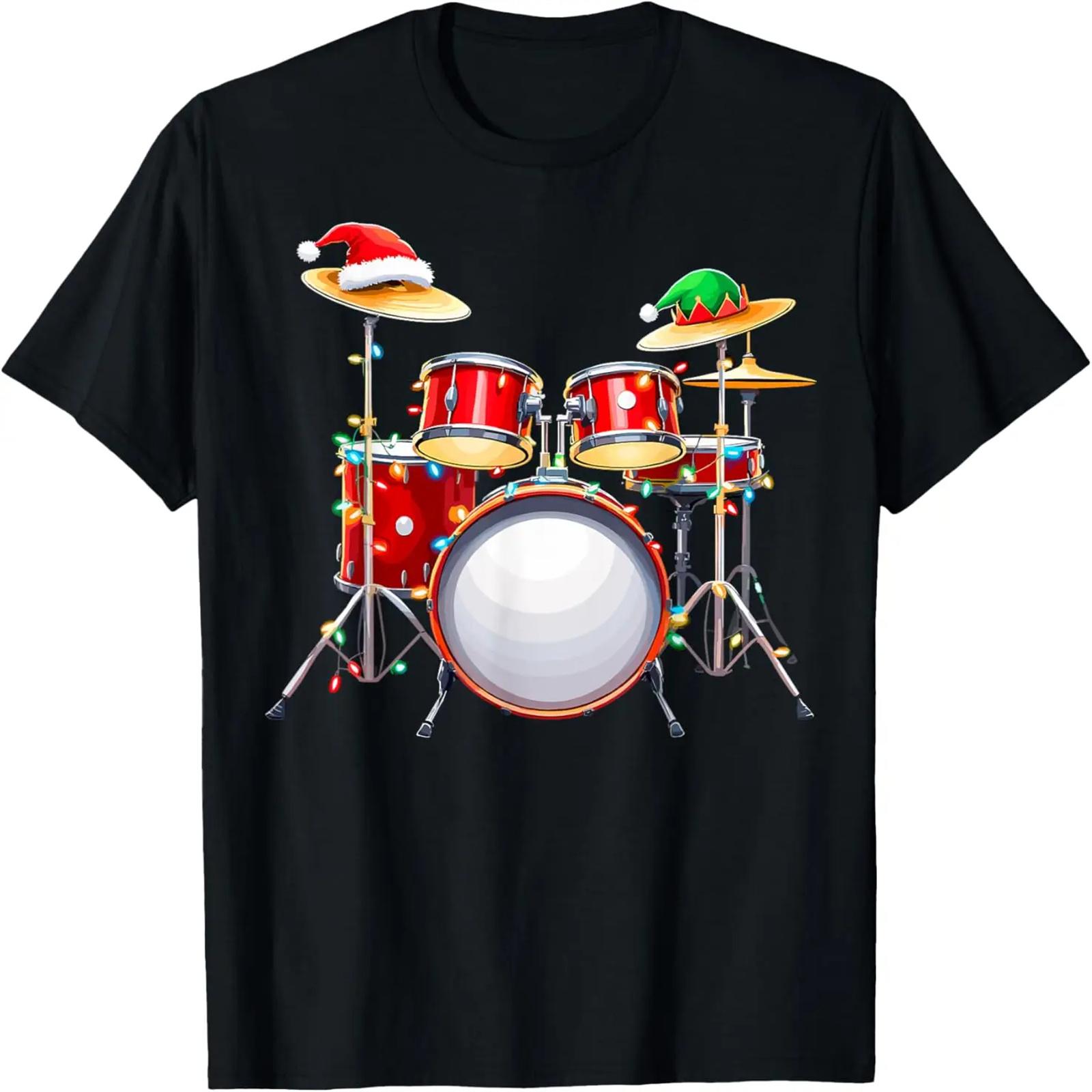 Xmas Funny Christmas Drum Player Musician Xmas Drummer T-Shirt S