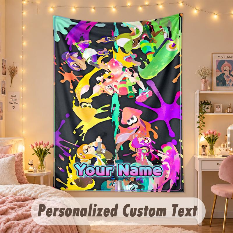 Custom Personalized Tapestry,Splatoon Print Custom Name Text Wall Art Hanging for Bedroom