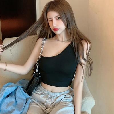 Summer Sexy One-shoulder Base Ladies Waistcoat With Chest Short
