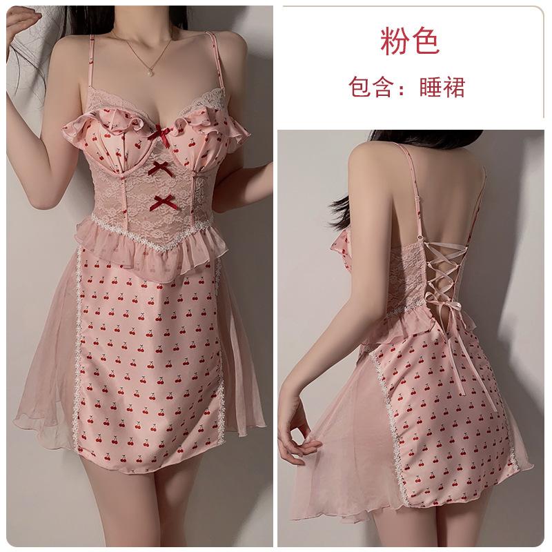Women's Plus Size Satin Print Mesh Padded Cami Sleep Dress Lounge Set