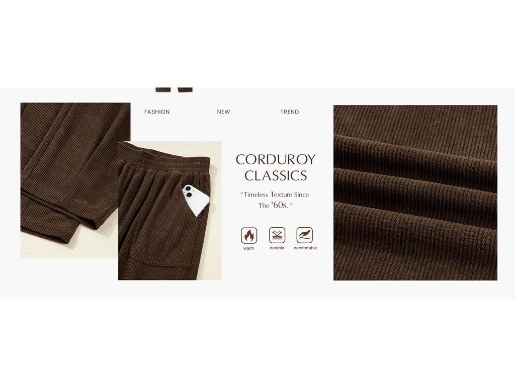 Women's Elastic High-Waist Corduroy Pleated Wide-Leg Pants with Pockets - Casual, Comfortable, Loose Fit for Autumn