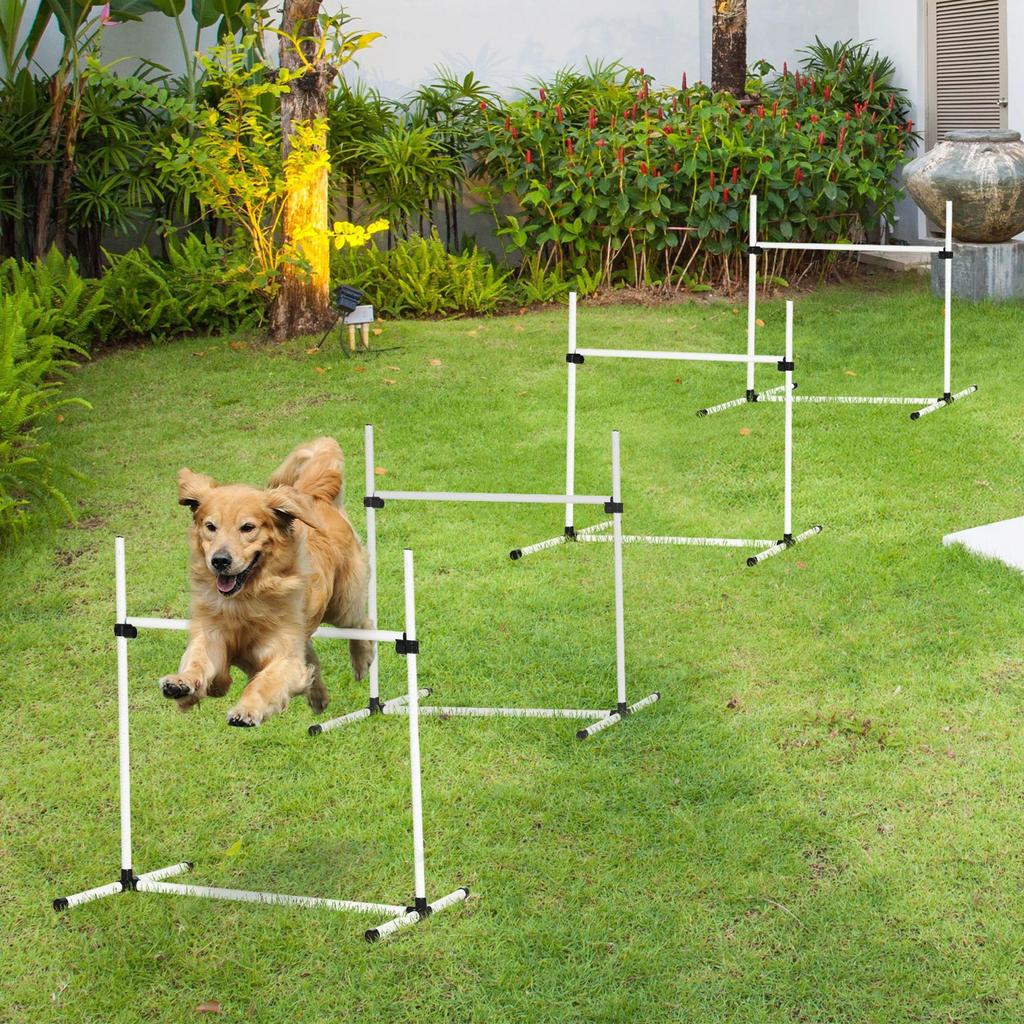 Set of 4 Adjustable Height Dog Agility Hurdles for Dog Training with Carrying Bag Included, 99x65x94cm, White
