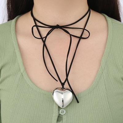 Europe, America, Pull Adjustment Wax Thread Big Love Necklace, Simple and Personalized Long Flannel Fringed Necklace