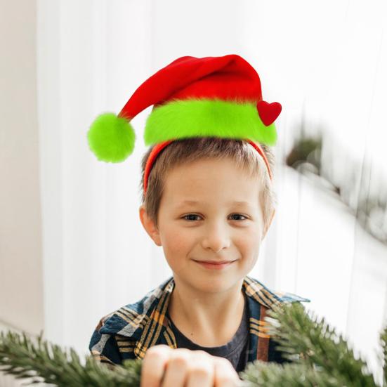 Women Headband Christmas Hat Plush Decor Red Green Striped Hair Hoop Versatile Headwear Hair Accessory