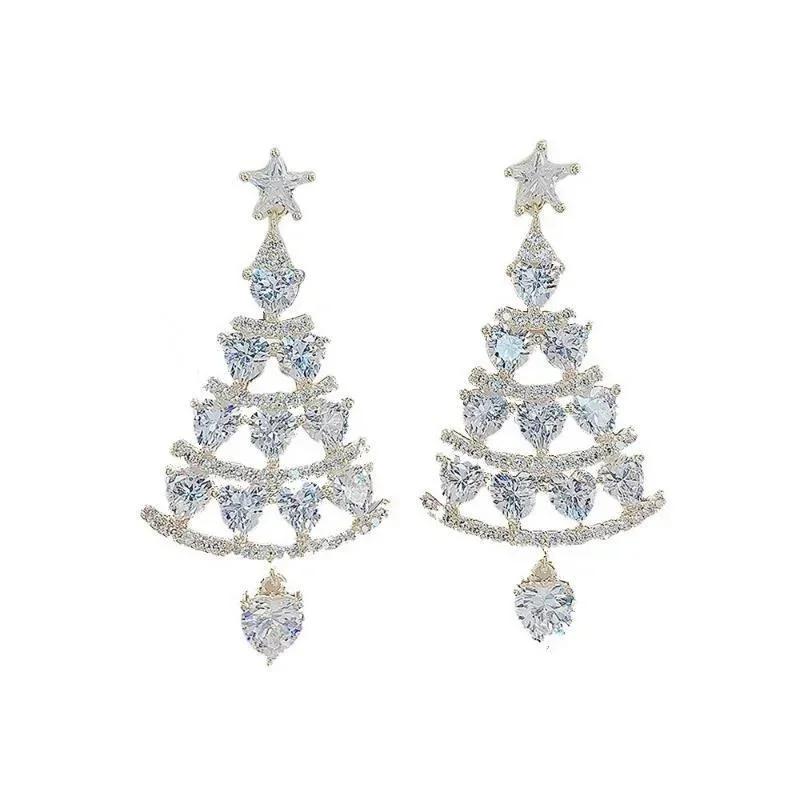 Christmas Tree Shape Earrings Silver Gold Earrings Versatile Fashion Earrings Jewelry Accessories for Women