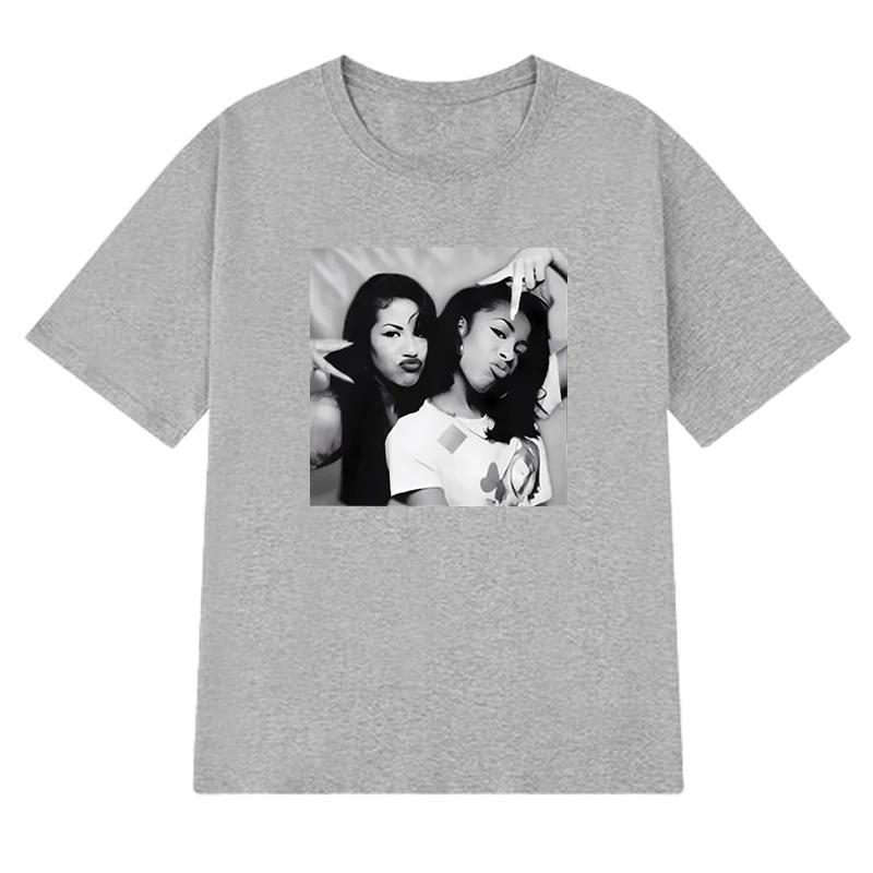 Maglietta Grafica Street Hip Hop Aaliyah n Selena Stampata Moda Unisex Manica Corta T-shirt Unisex Top Vintage