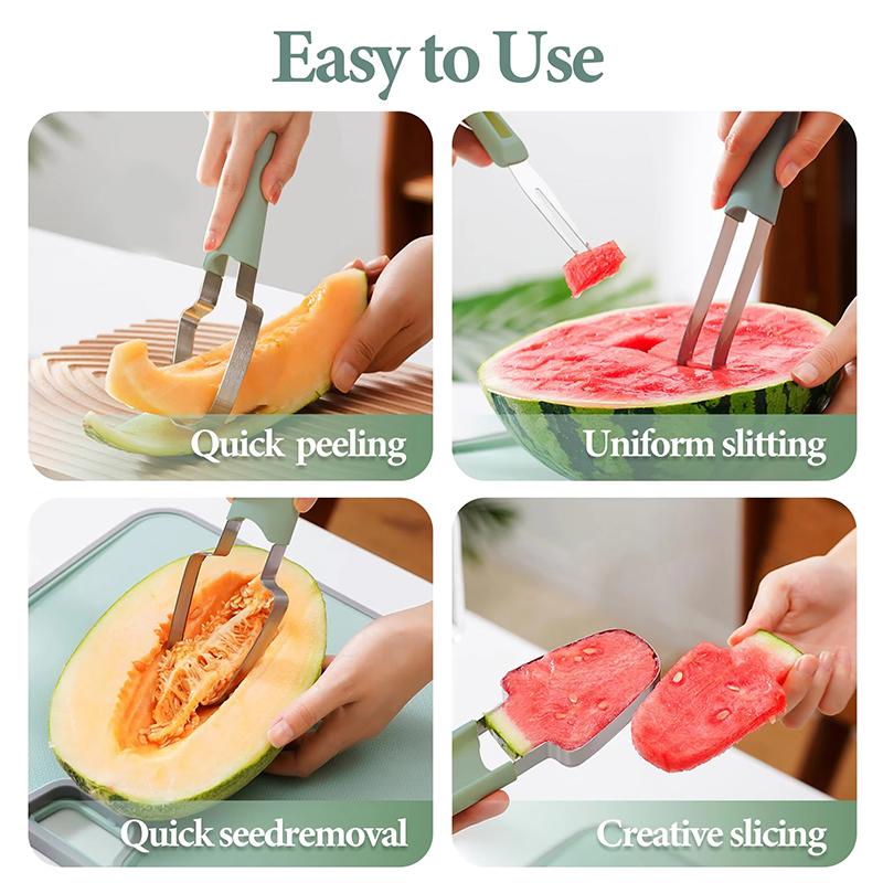 Stainless Steel 3-in-1 Watermelon Cutter Slicer Tool Water Melon Fork Popsicle Watermelon Knife Fruit Cutter Kitchen Gadgets