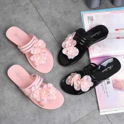Coole Hausschuhe Damenmode Kristallgelee coole Hausschuhe Meerseite rutschfest wasserdicht Strand Blume Sandalen Plastik Mopp