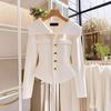 Autumn Women's White Coat Waist Long Sleeve Slim Chic Short Outwear High-End Solid Color Top Clothing Office Jackets Ladies
