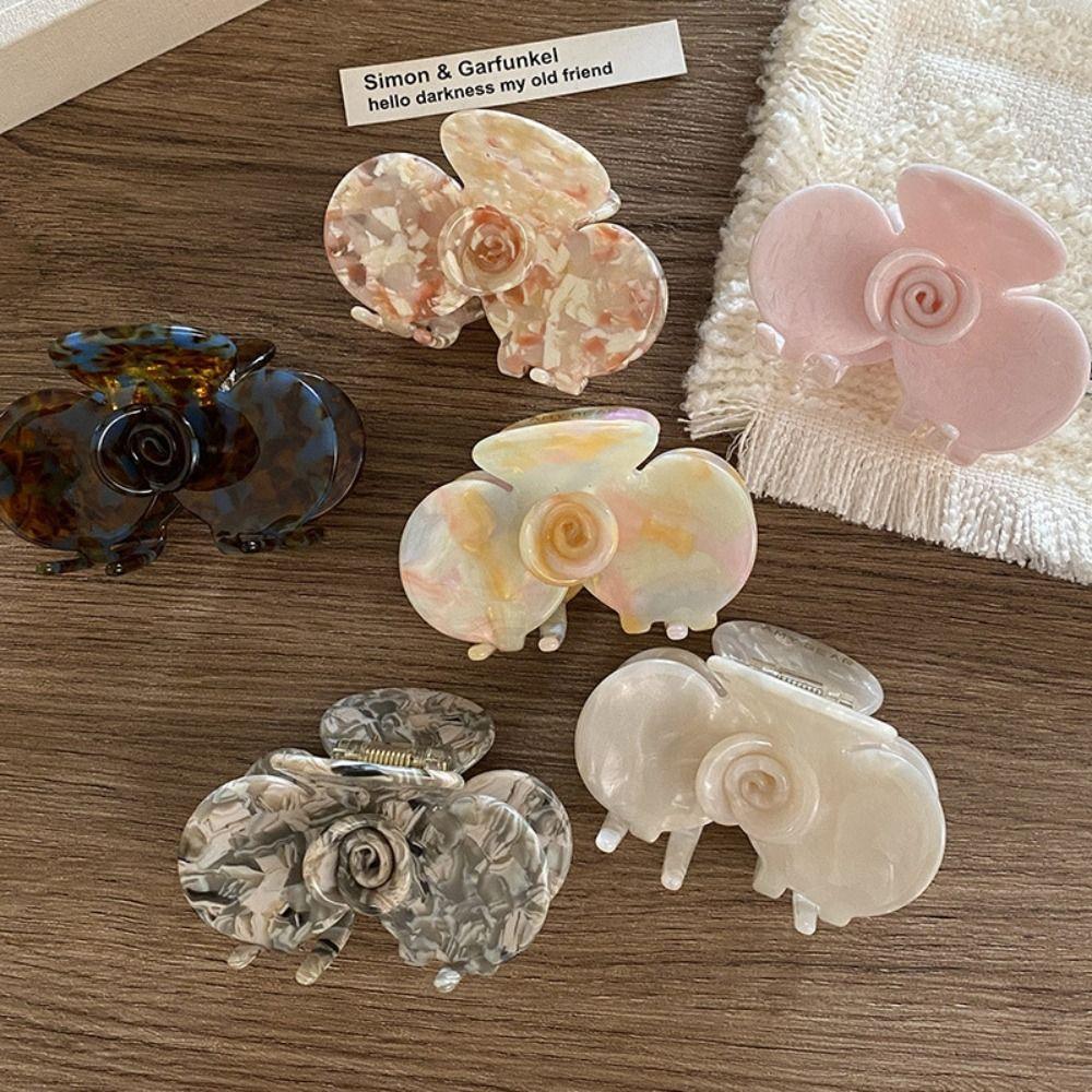 French Style Flower Hair Claw Colorful Camellia Hairpin Cute Acetic Acid Hair Clip  Travel