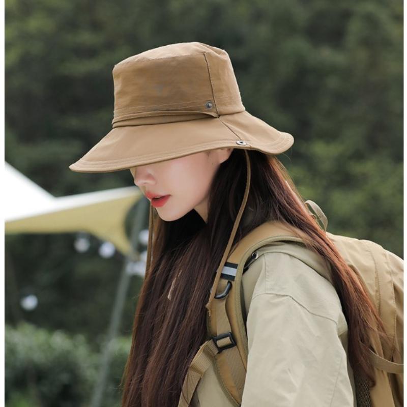 New Spring Summer Women Bucket Hat Waterproof Foldable Large Brim Sun Hat Hangable Outdoor Mountain Camping UV Protection Basin Cap