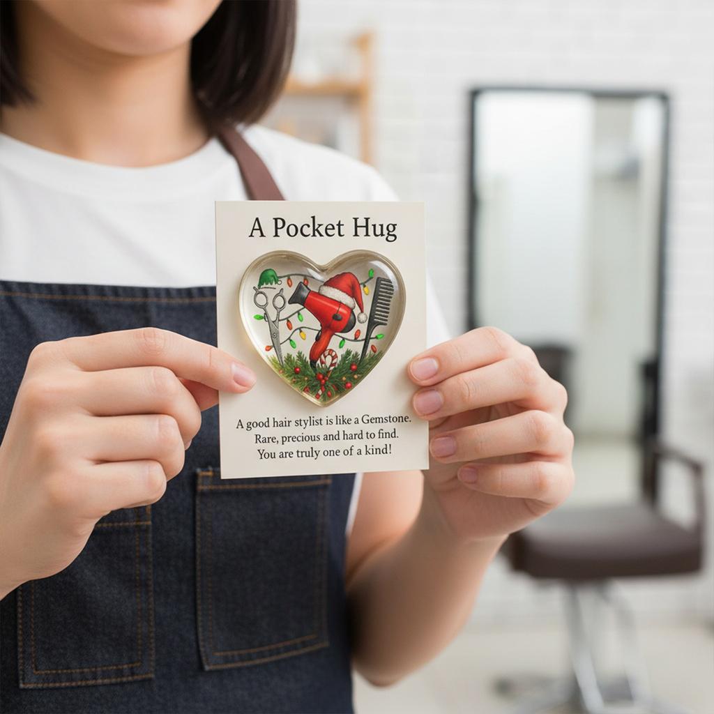 Mini Hairdresser Tools Heart Pocket Hug Token with Greeting Cards Inspirational Keepsake Thank You Gift for Your Hairstylist