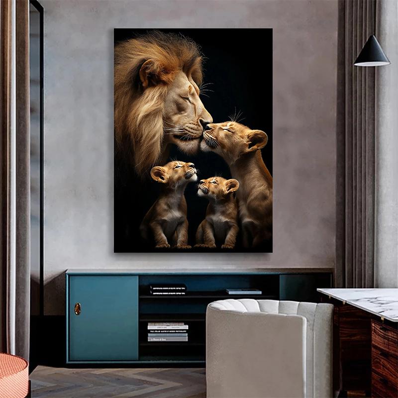 Large Lion Family Warm Wildlife Nature Lover Canvas Painting Poster Print Wall Art Room Home Living Room Wall Decor Art Unframed