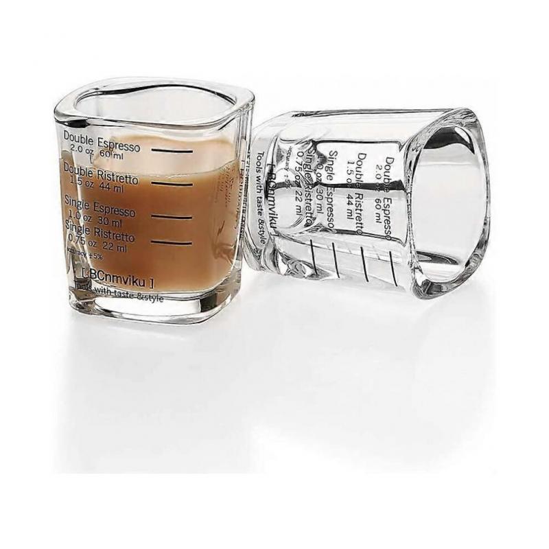 Espresso Shot Glasses Measuring Cup Liquid Heavy Glass 60ml Glass Mini Measures Square Heavy Base, 2pc