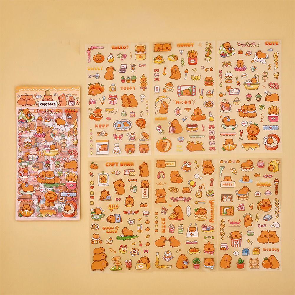 6PCS CAPYBARA Cartoon Stickers Waterproof Self-adhesive Diary Journal Sticker DIY Label Sticker for Laptop Guitar Scrapbook