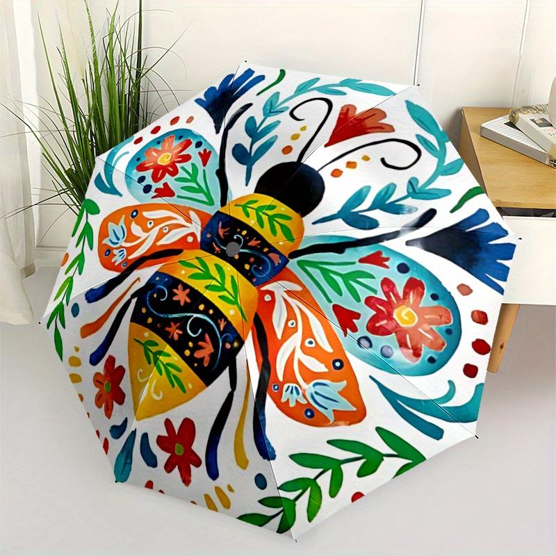 

1pc Insect Art Fully Automatic Folding Portable Umbrella, 8 Iron Frames, Three-Fold Design, Suitable for All Seasons, Suitable for Outdoor Use.U0