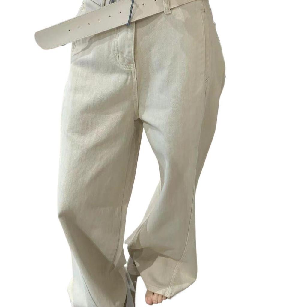 Women's High-Waisted Retro Apricot Wide-Leg Jeans with Loose Drape and Floor-Length Design