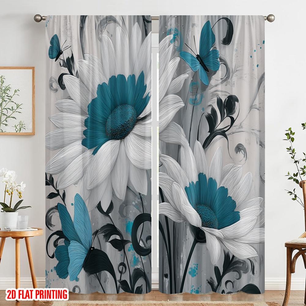 2pcs,2D Plane Printing Creative Curtains Butterfly Bloom Versatile Durable Polyester (without Rod) Decorations For Home Perfect