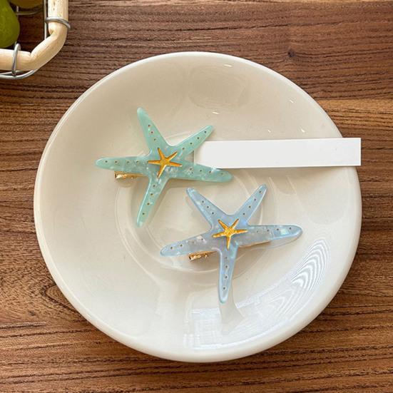 Girl Hairpin Dot Print Starfish Shape Hair Clip Anti-slip Teeth No Damage Hair Pin Summer Ocean Style Versatile Hair Accessory
