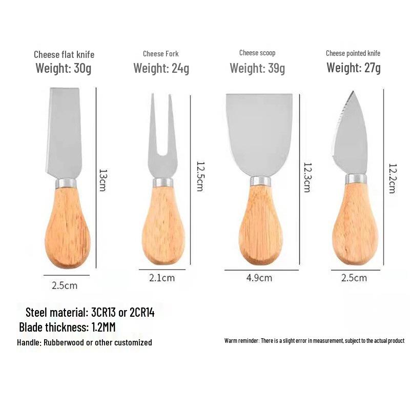 Stainless Steel Cheese, Butter, and Pizza Knife Set with Wooden Handle