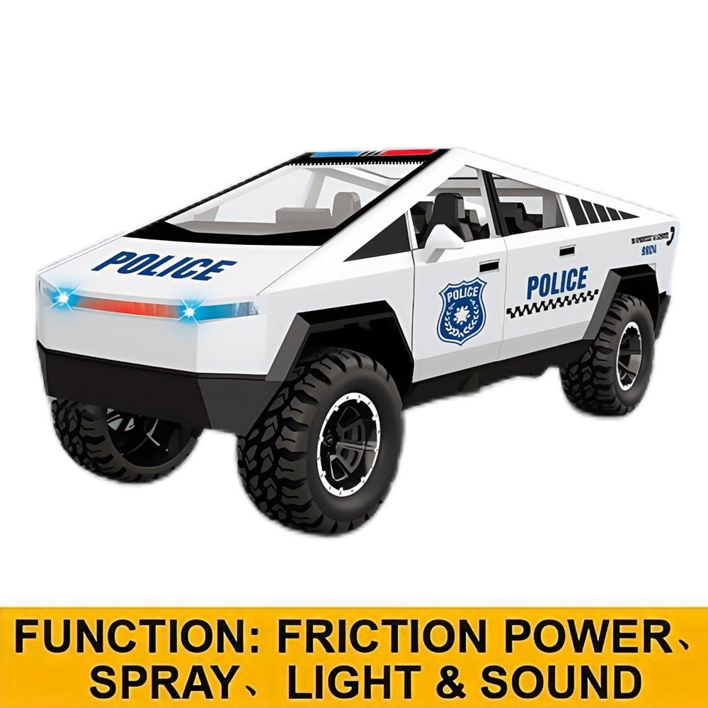 Tesla Cybertruck Large Toy Police Car with Sound, Light, and Spray Simulation