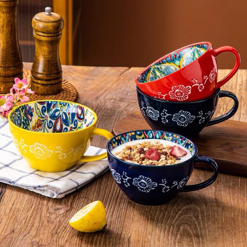 Český keramický snídaňový hrnek s vysokým vzhledem, ovesný hrnek s velkou kapacitou, hrnek na vodu, mikrovlnný hrnek na mléko a kávu
